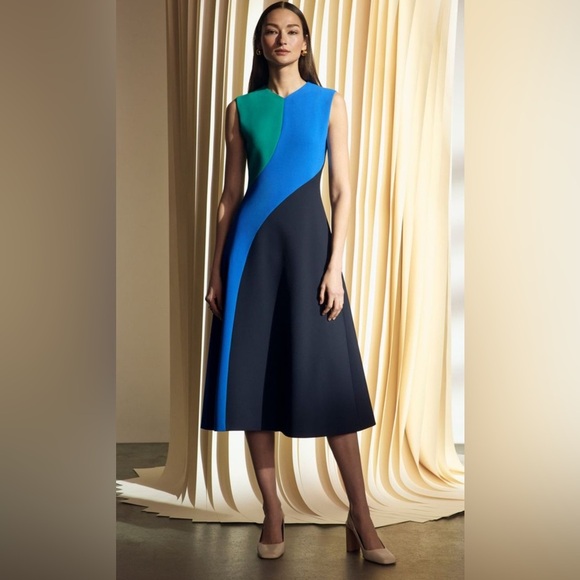 NEW The Fold London Sorrento Dress Tranquil Teal Multicolour 14 - Picture 1 of 15